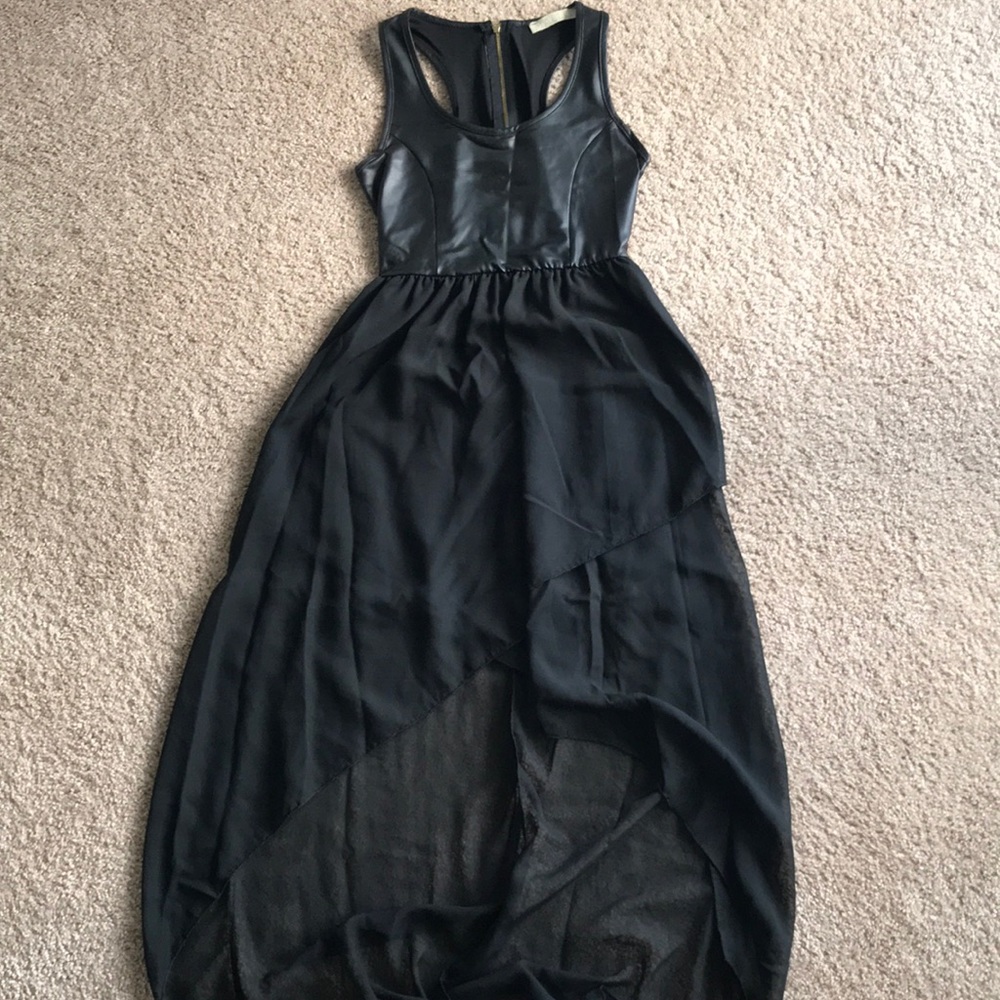 Black Dress with sheer skirt and pleather top